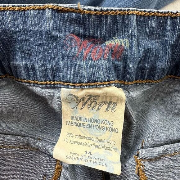 Worn Jeans Women's 14 Wide Leg Denim Cropped Capris Double Button Flap Pockets - Picture 8 of 15